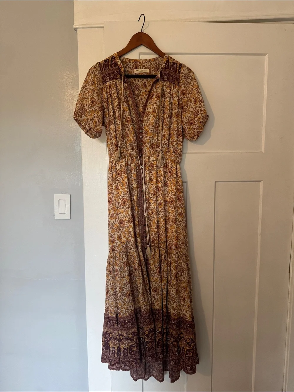 Boho Floral Maxi Dress - Brown/Gold - Picture 1 of 5